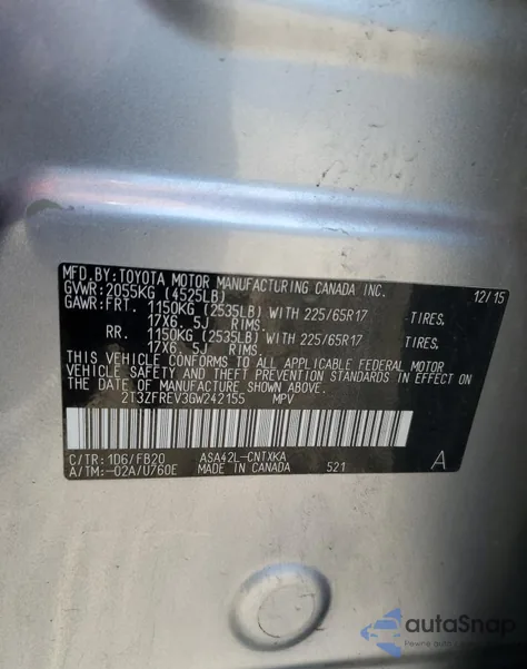 2016 Toyota Rav4 Le from USA, damaged, VIN 2T3ZFREV3GW242155